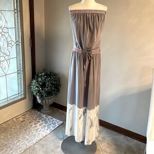 Anthropologie Gypsy 5 silk CAIRO tube long dress tie-dye grey boho southwest XS
